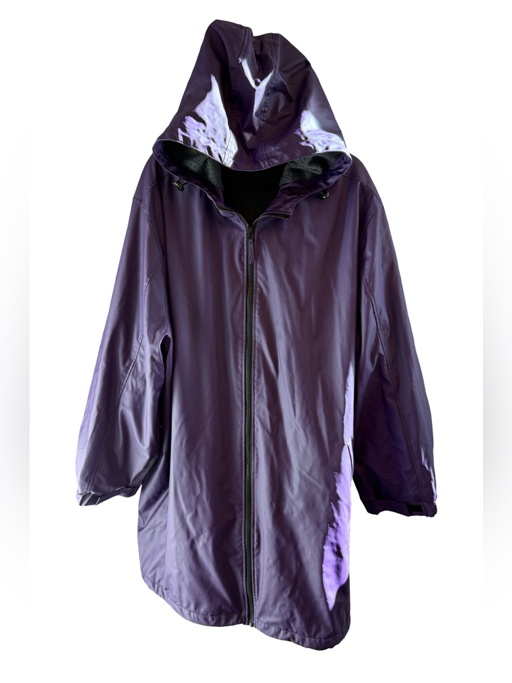 Woman Within 4X Purple Hooded Jacket Fleece Lined Rain Coat Zip Pockets